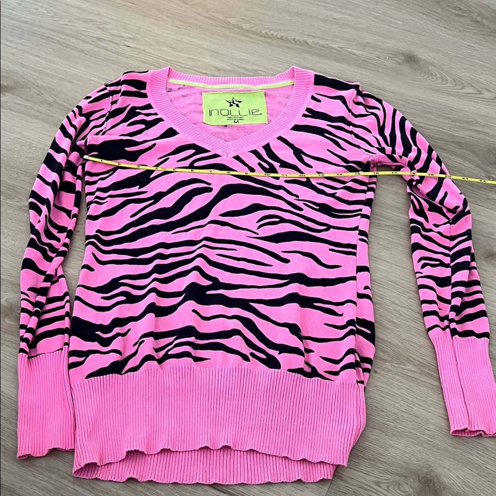 Nollie Pink and Black Zebra-Print V-Neck Sweater